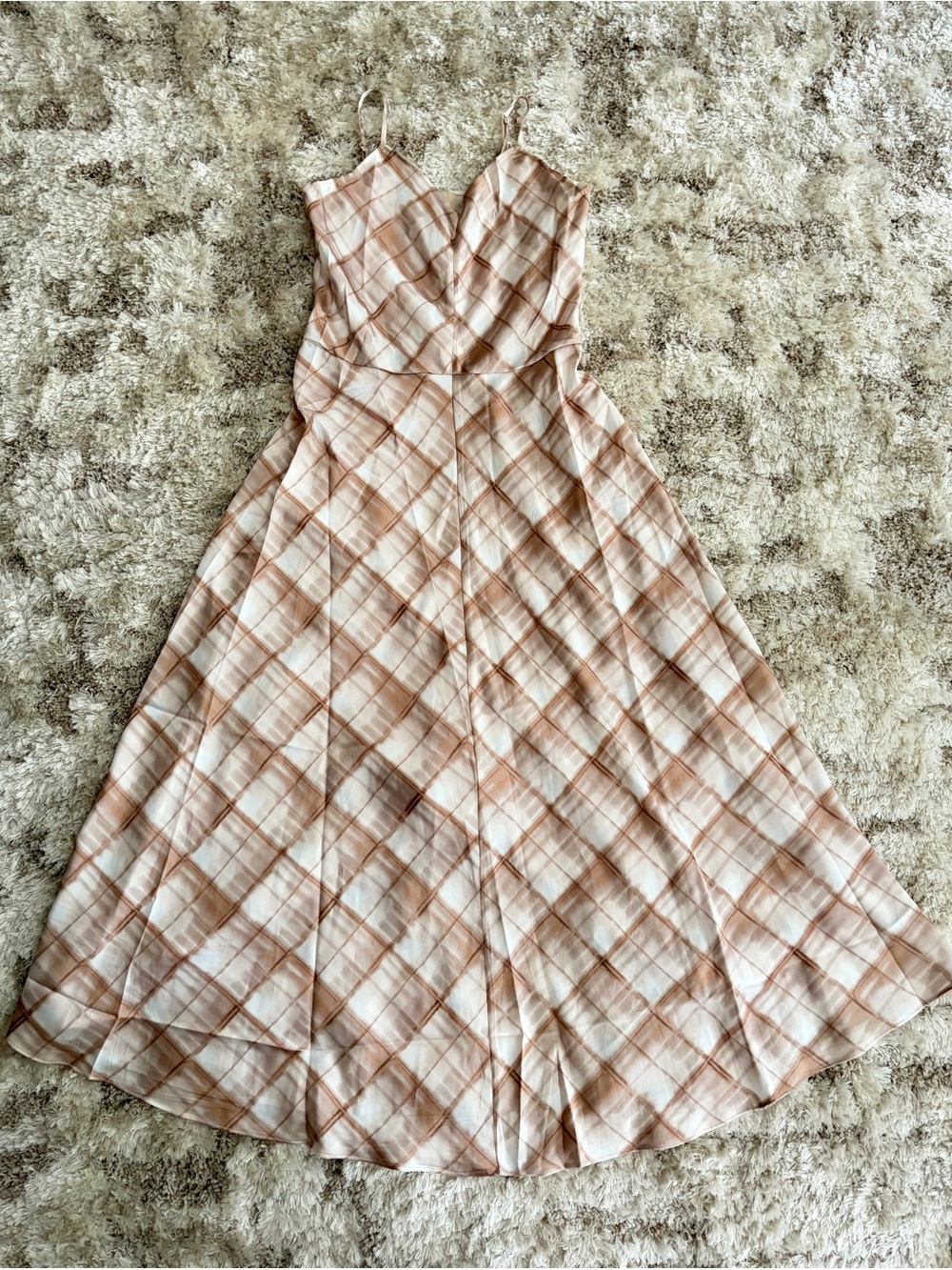 NWT Elie Tahari Sleeveless Light Brown Plaid Maxi Dress Size XS